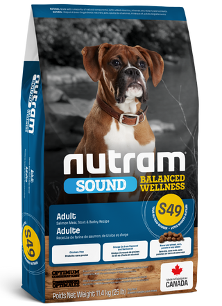 Nutram Sound Balanced Wellness (S49) Recette de farine de  saumon, truite et orgepour chien Adulte