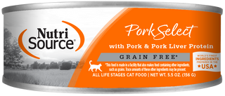 NUTRISOURCE CHAT NOURRITURE HUMIDE SANS GRAINS PORC ET FOIE DE PORC 5.5oz