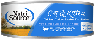 NUTRISOURCE CHAT ET CHATON NOURRITURE HUMIDE AVEC GRAINS POULET, AGNEAU, DINDE ET POISSON 5.5oz
