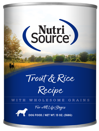 NUTRISOURCE CHIEN  NOURRITURE HUMIDE AVEC GRAINS TRUITE ET RIZ 13oz