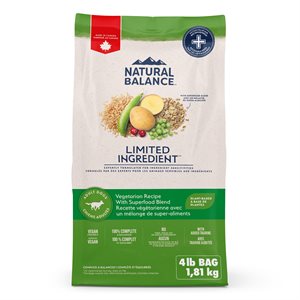 Natural Balance Ingrédients Limités Recette Végétarienne avec Superaliments 4LBS | Natural Balance