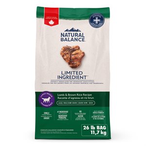 Natural Balance Ingrédients Limités Grande Race Agneau & Riz Brun 26LBS | Natural Balance