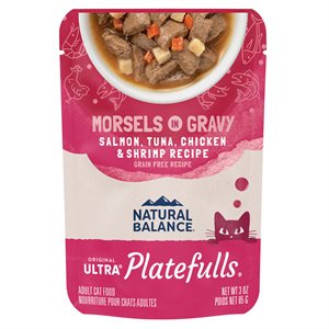 Natural Balance pour Chats d'Intérieur Formule « Platefulls » de Saumon, Thon, Poulet & Crevettes 3 oz (à l’unité) | Natural Balance