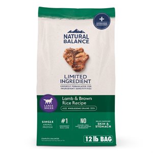 Natural Balance pour Chiens Formule « LID » d'Agneau & Riz Grand Bouchées 12 LB | Natural Balance