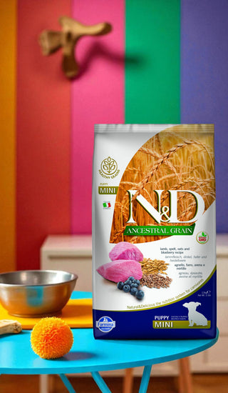 FARMINA N&D GRAINS ANCESTRAUX CHIOT MINI AGNEAU & BLEUET