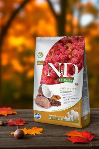 FARMINA N&D QUINOA SANS GRAINS CHIEN PEAU & POILS CAILLE