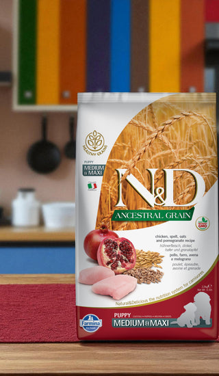 FARMINA N&D GRAINS ANCESTRAUX CHIOT GRAND/MOYEN POULET & POMME GRENADE