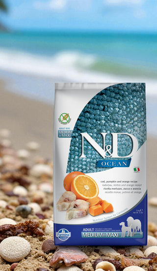 FARMINA N&D OCEAN SANS GRAINS CHIEN  MOYEN/GRAND MORUE, CITROUILLE & ORANGE