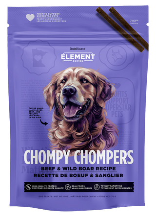 NUTRISOURCE® SERIES ELEMENT CHOMPY CHOMPERS GATERIES POUR CHIEN BOEUF ET SANGLIER 6OZ