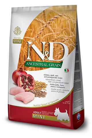 FARMINA N&D GRAINS ANCESTRAUX CHIEN MINI POULET & POMME GRENADE 5.5 LBS