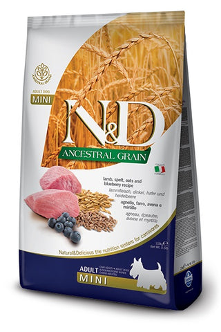FARMINA N&D GRAINS ANCESTRAUX CHIEN MINI AGNEAU & BLEUET 5.5LBS