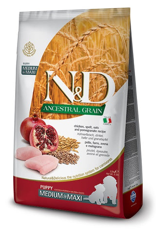 FARMINA N&D GRAINS ANCESTRAUX CHIOT GRAND/MOYEN POULET & POMME GRENADE