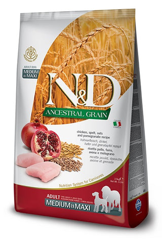 FARMINA N&D GRAINS ANCESTRAUX CHIEN MOYEN/GRAND POULET ET POMME GRENADE