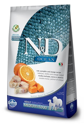 FARMINA N&D OCEAN SANS GRAINS CHIEN  MOYEN/GRAND MORUE, CITROUILLE & ORANGE