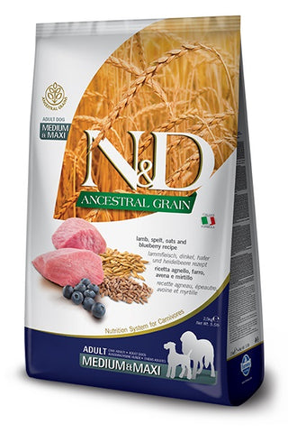 FARMINA N&D GRAINS ANCESTRAUX CHIEN MOYEN/GRAND AGNEAU & BLEUET