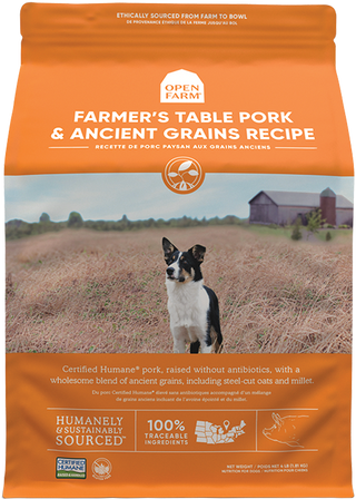Nourriture sèche pour chiens au porc et légumes racines et aux céréales anciennes